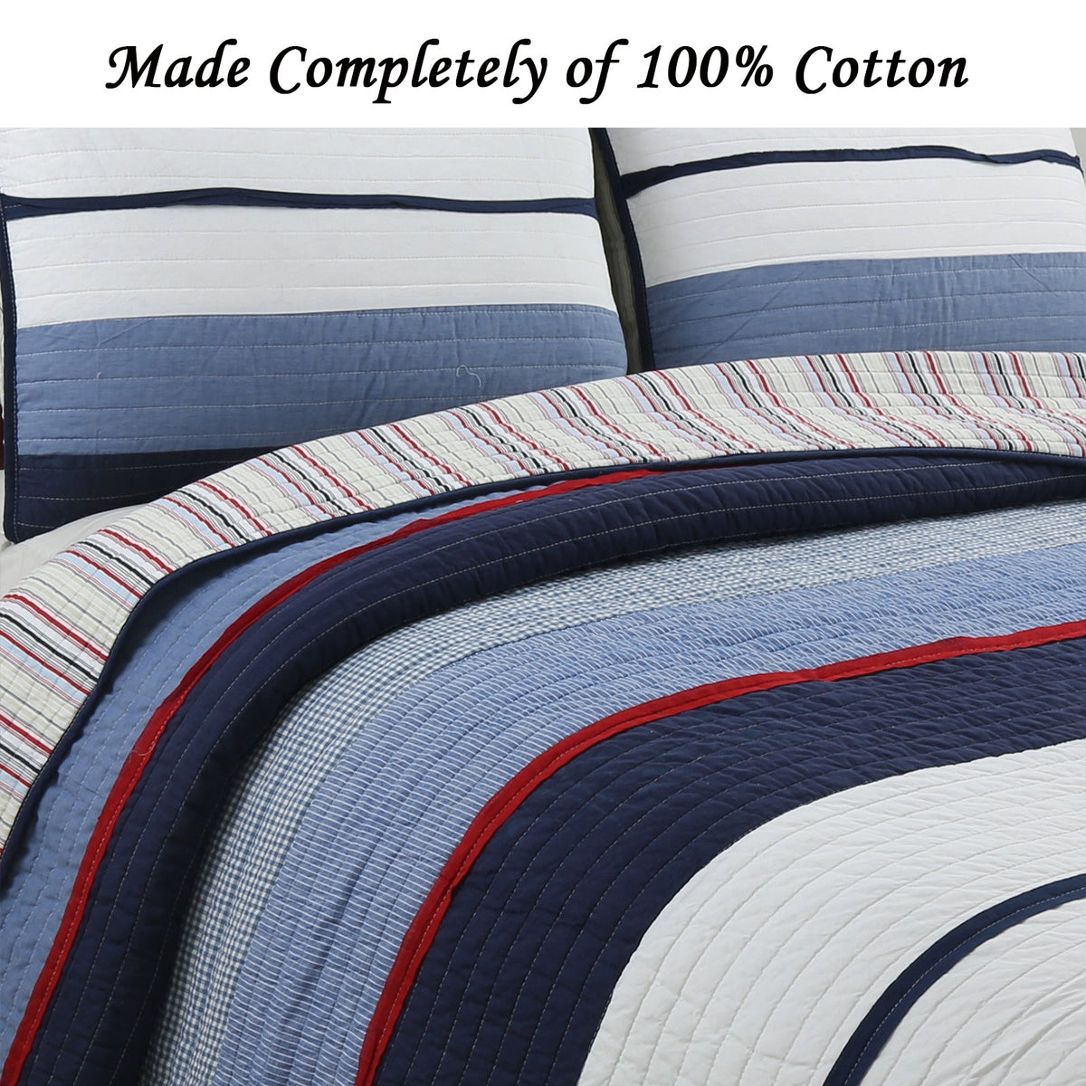 Levi Jean Stripped Denim Blues Cotton Reversible Quilt Bedding Set - Fabs things
