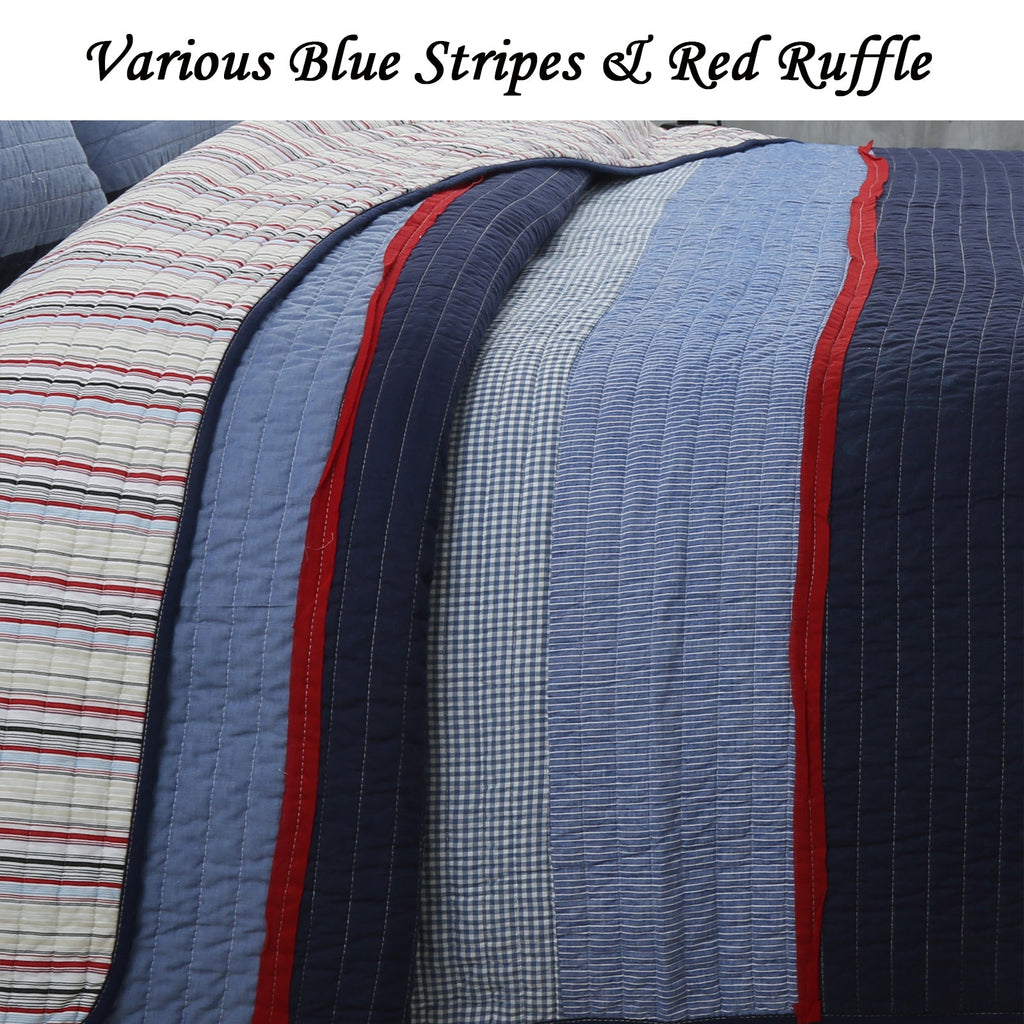 Levi Jean Stripped Denim Blues Cotton Reversible Quilt Bedding Set - Fabs things