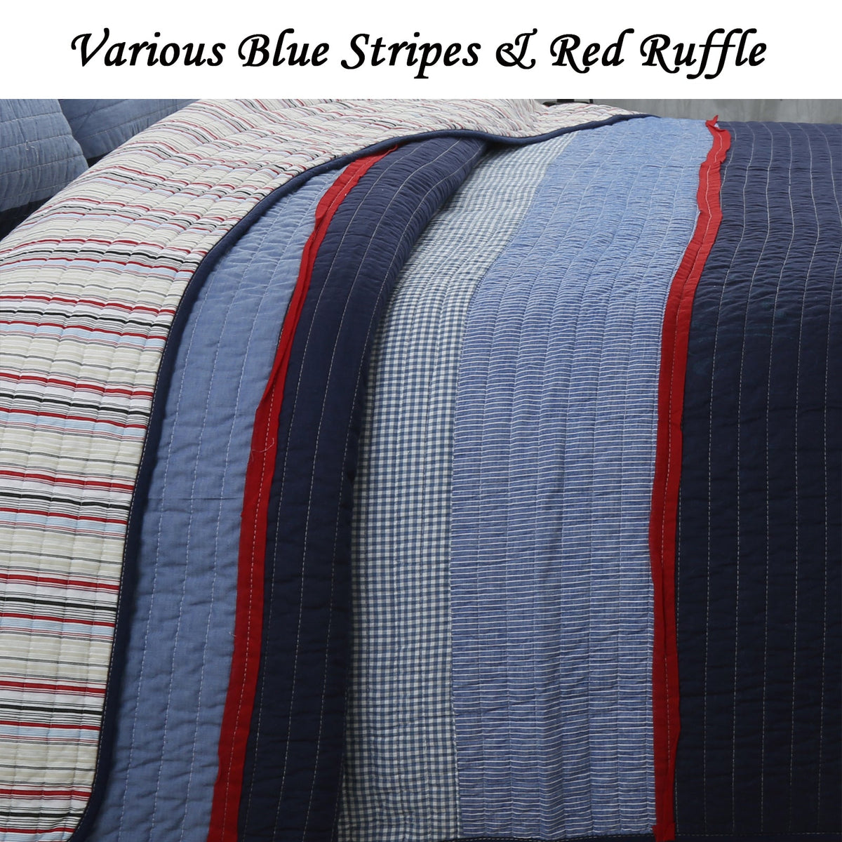 Levi Jean Stripped Denim Blues Cotton Reversible Quilt Bedding Set - Fabs things