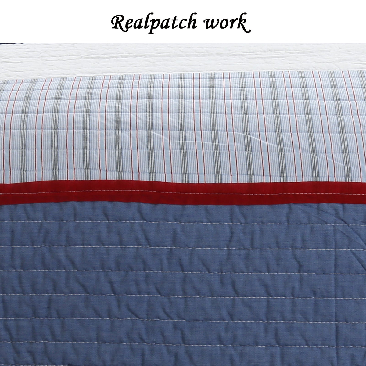Levi Jean Stripped Denim Blues Cotton Reversible Quilt Bedding Set - Fabs things