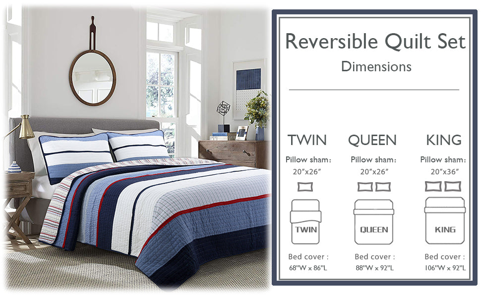 Levi Jean Stripped Denim Blues Cotton Reversible Quilt Bedding Set - Fabs things