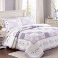 Love of Lilac Lavender Floral Real Patchwork Purple Scalloped Cotton 3-Piece Reversible Quilt Bedding Set - Fabs things