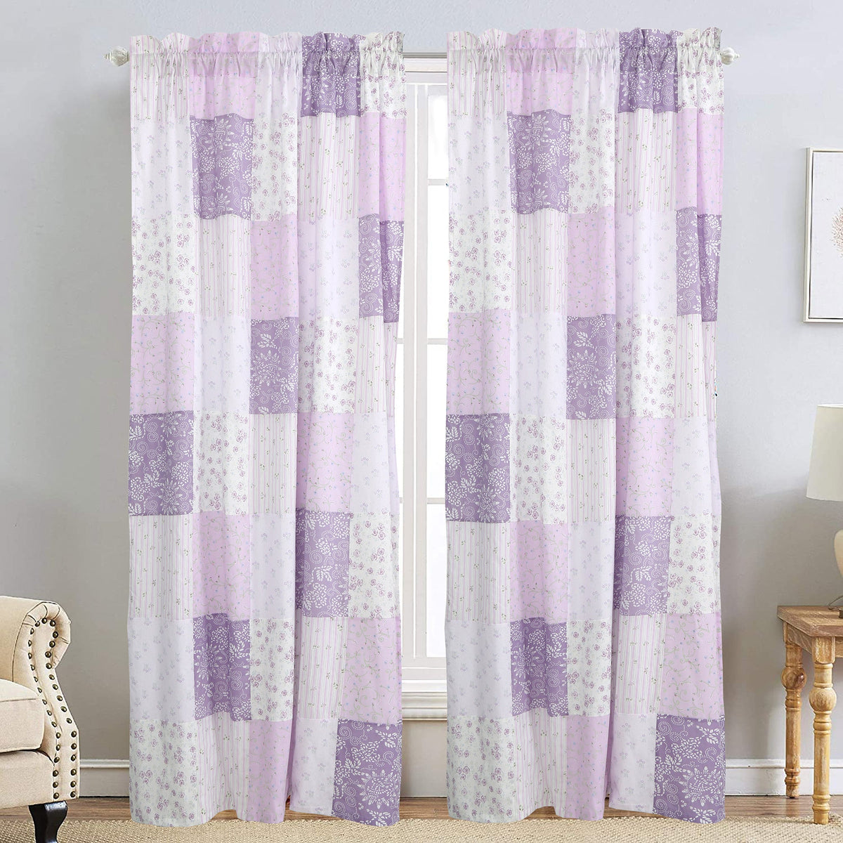 Love of Lilac Lavender Floral Real Patchwork Purple Scalloped Cotton 3-Piece Reversible Quilt Bedding Set - Fabs things