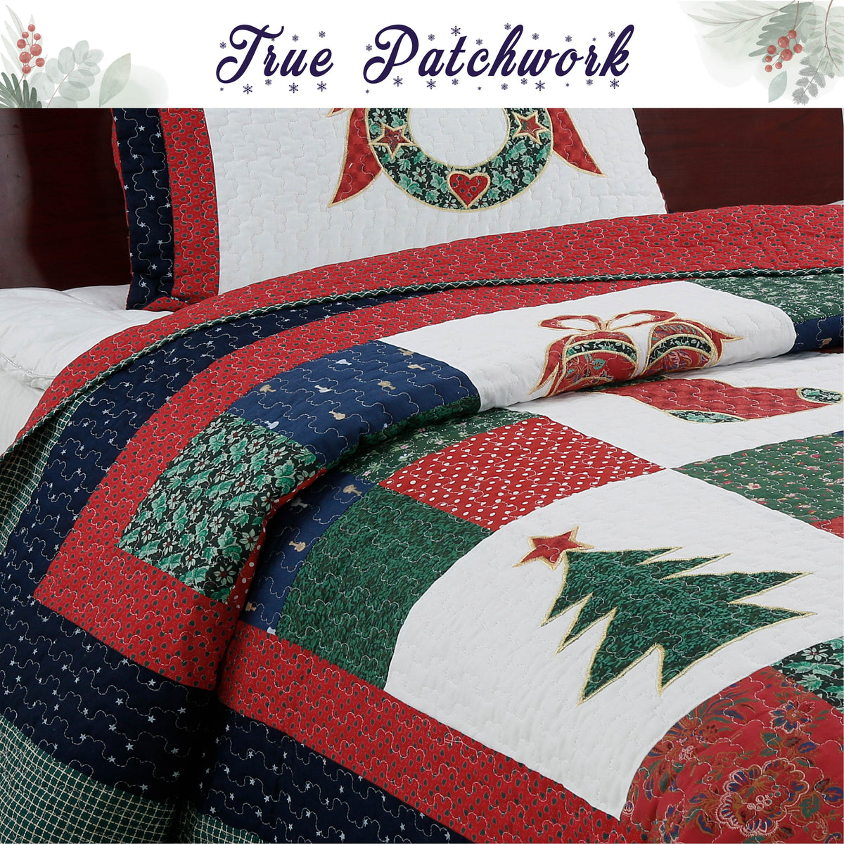 Merry Christmas Reversible Quilt Bedding Set - Fabs things