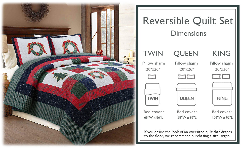 Merry Christmas Reversible Quilt Bedding Set - Fabs things