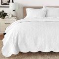 Serenity White Victorian Scalloped Medallion Floral Pure Solid Cotton Reversible Quilt Bedding Set - Fabs things