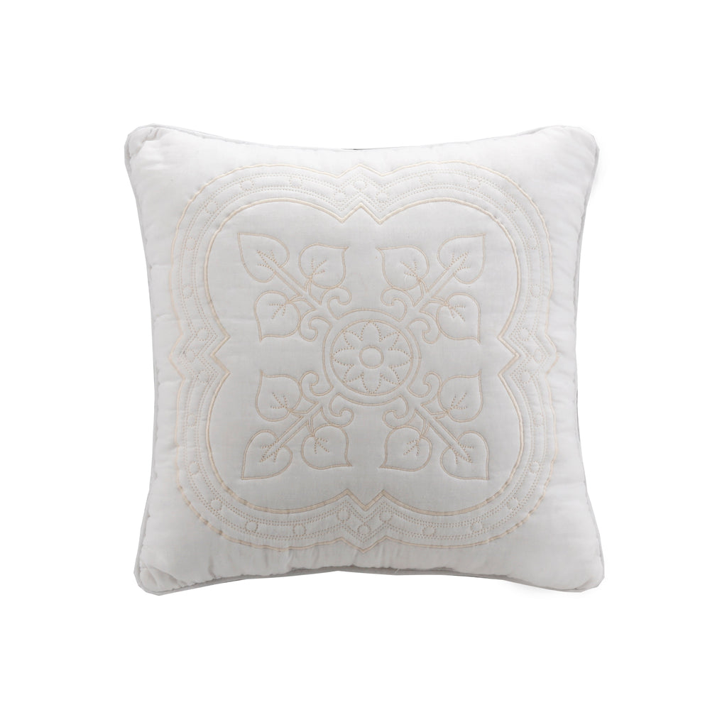 Serenity White Victorian Scalloped Medallion Floral Pure Solid Cotton Reversible Quilt Bedding Set - Fabs things