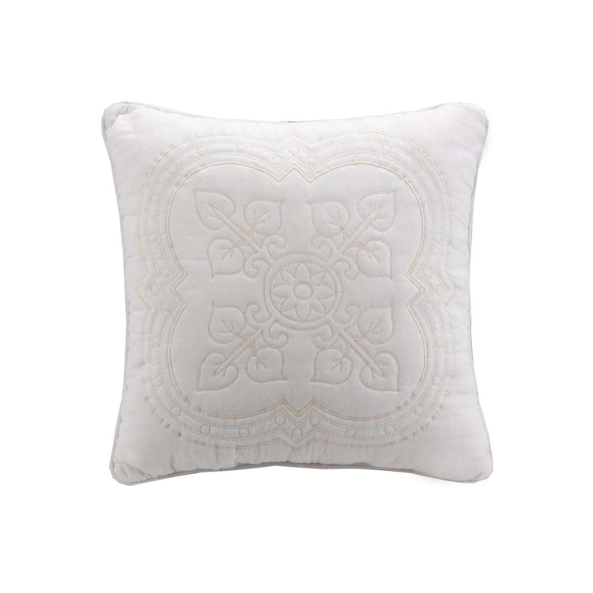 Serenity White Victorian Scalloped Medallion Floral Pure Solid Cotton Reversible Quilt Bedding Set - Fabs things