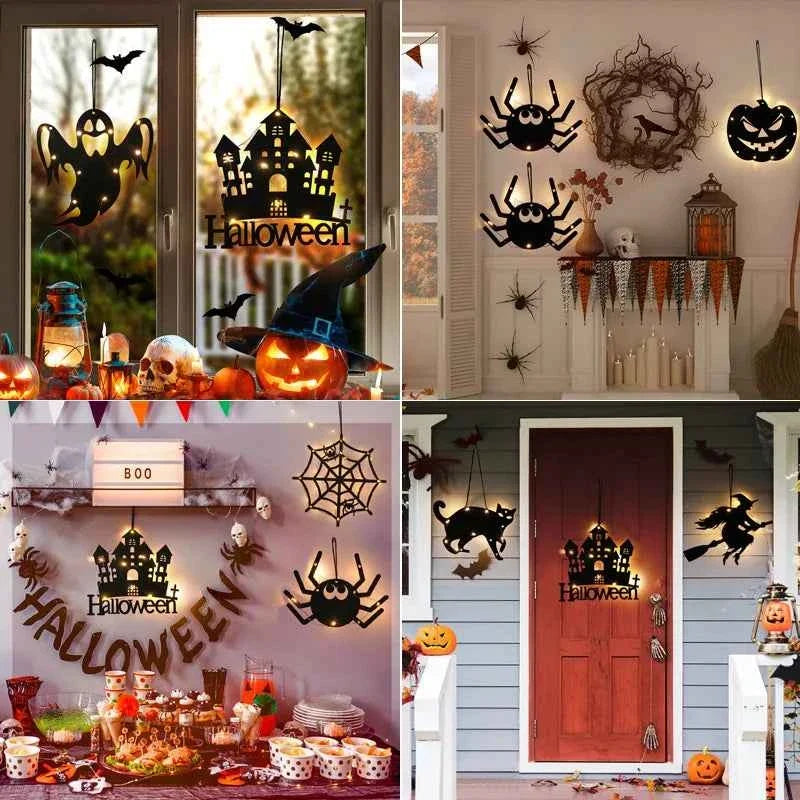 Halloween Hanging 10LED Castle Witch Ghost Spider Web Luminous Charm Indoor Outdoor Party Horror Props Decoration - Fabs things