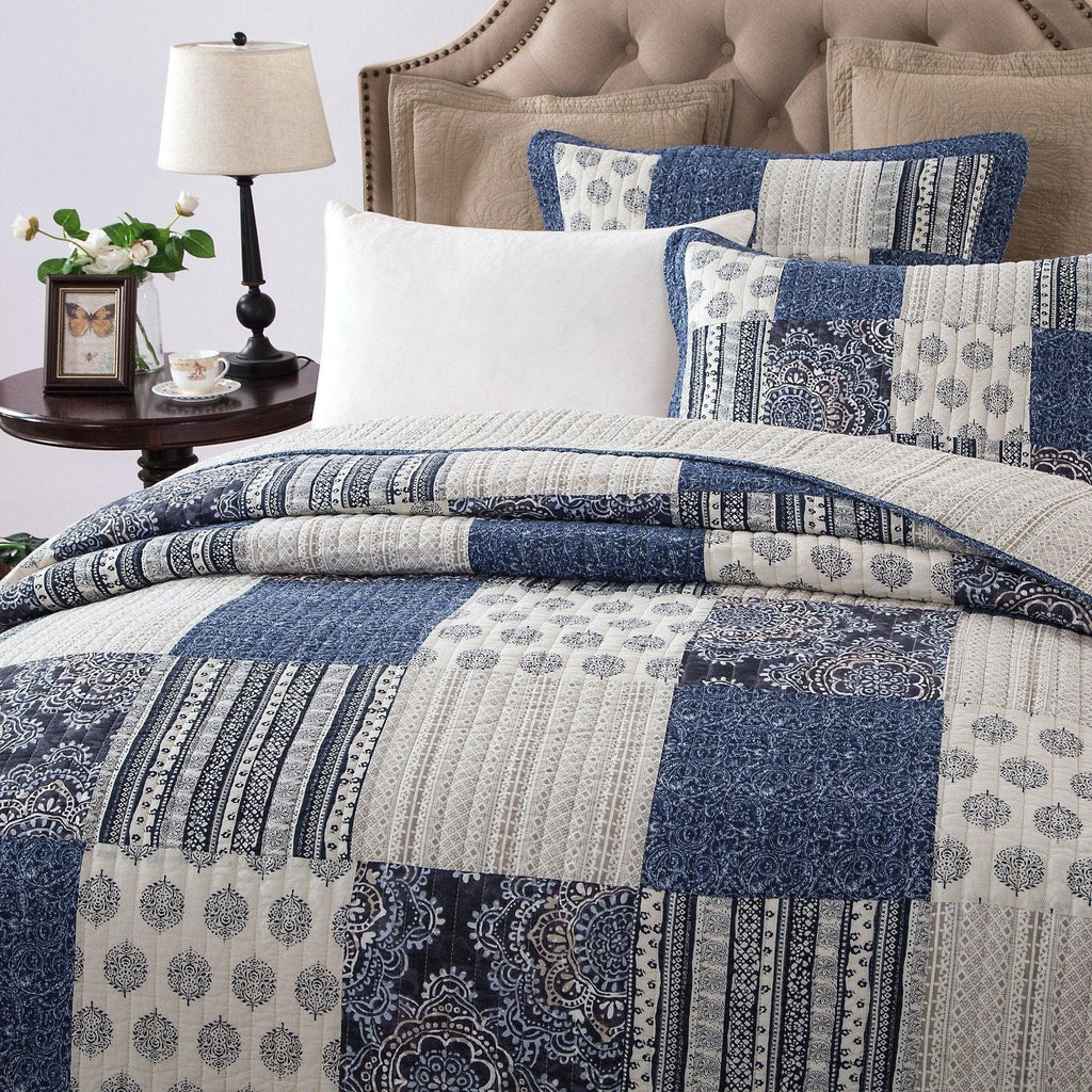 DaDa Bedding Denim Blue Patchwork Cotton Quilt Set - Fabs things