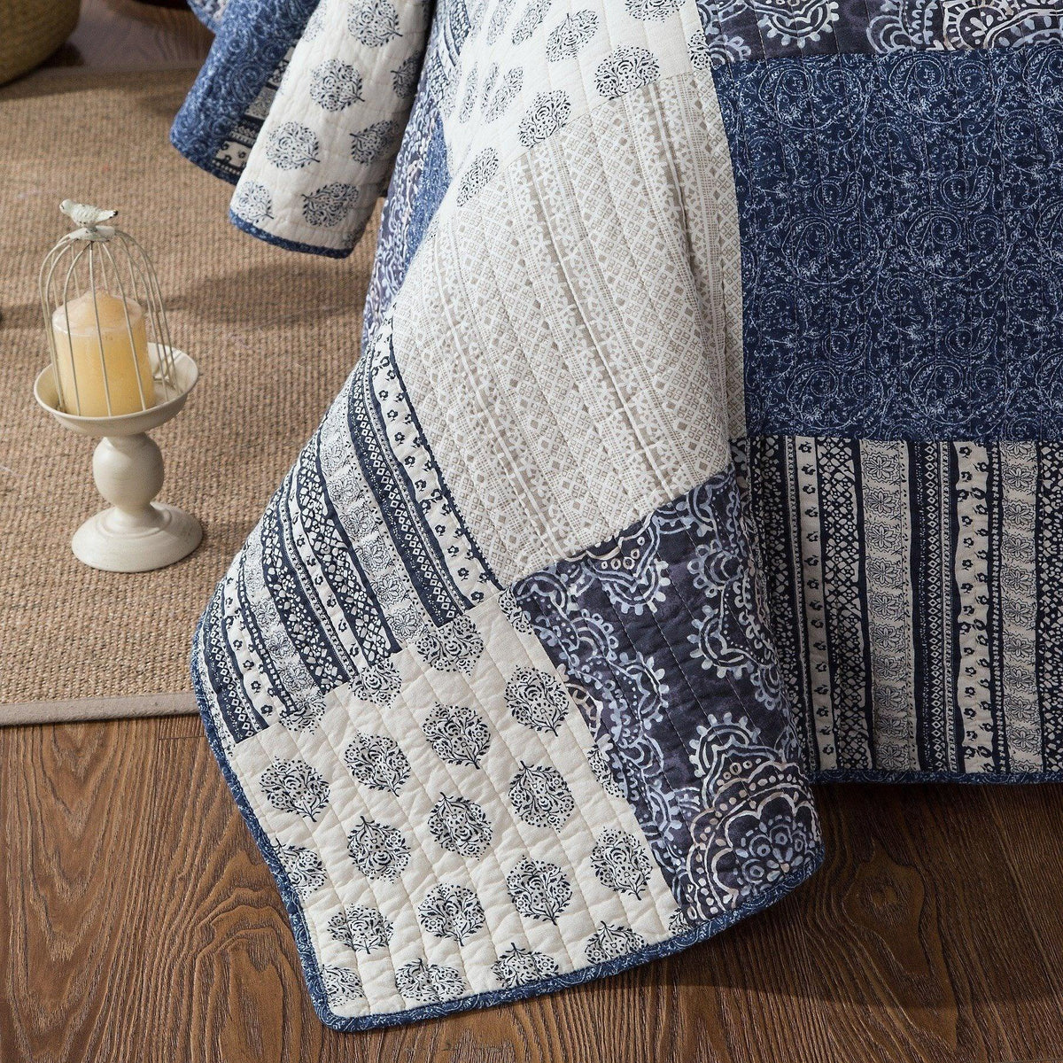 DaDa Bedding Denim Blue Patchwork Cotton Quilt Set - Fabs things