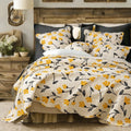 DaDa Bedding Yellow Fleur Floral Quilt Set - Ivory Gold Bedspread - Fabs things