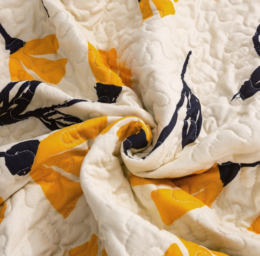 DaDa Bedding Yellow Fleur Floral Quilt Set - Ivory Gold Bedspread - Fabs things