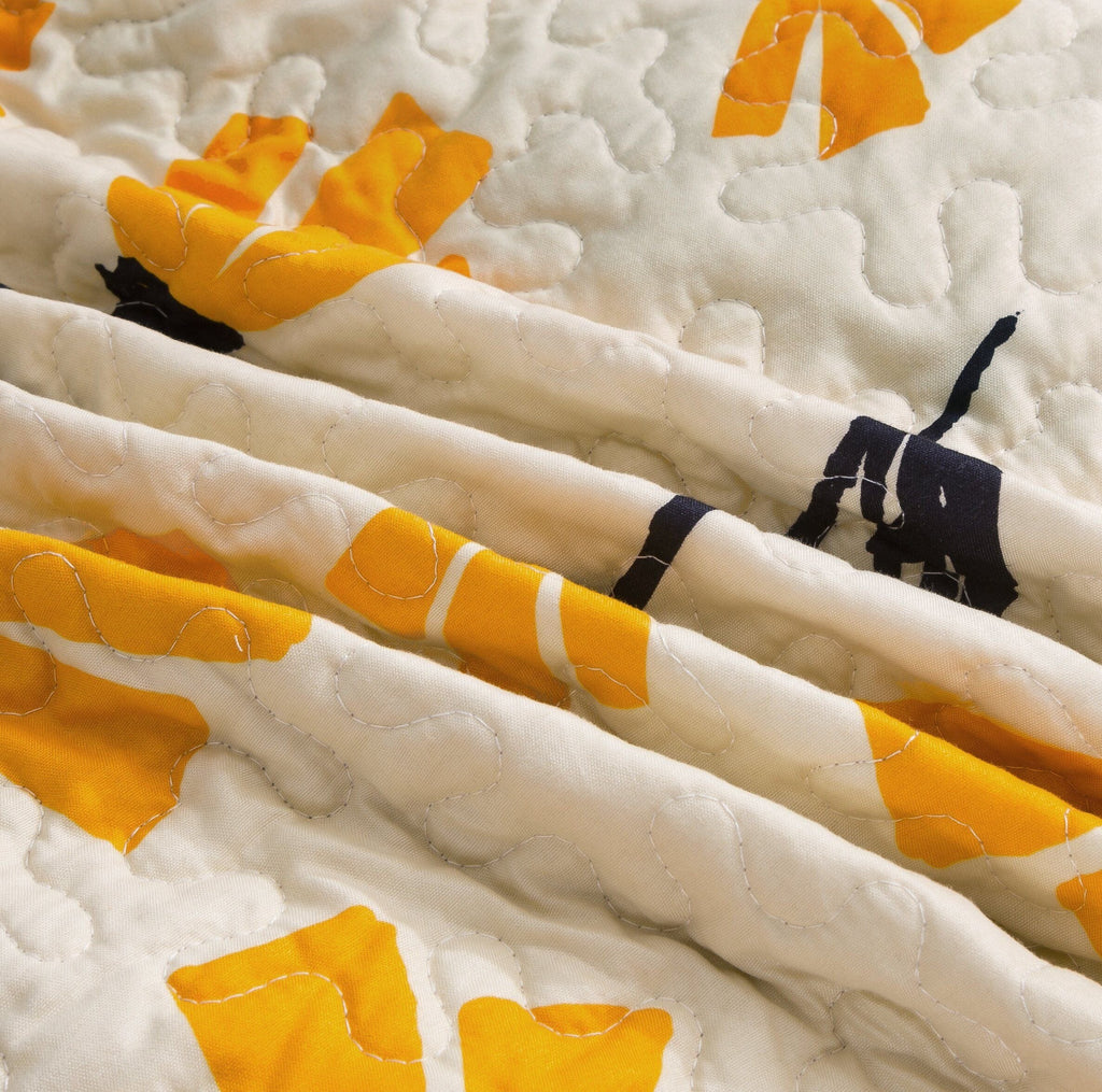 DaDa Bedding Yellow Fleur Floral Quilt Set - Ivory Gold Bedspread - Fabs things