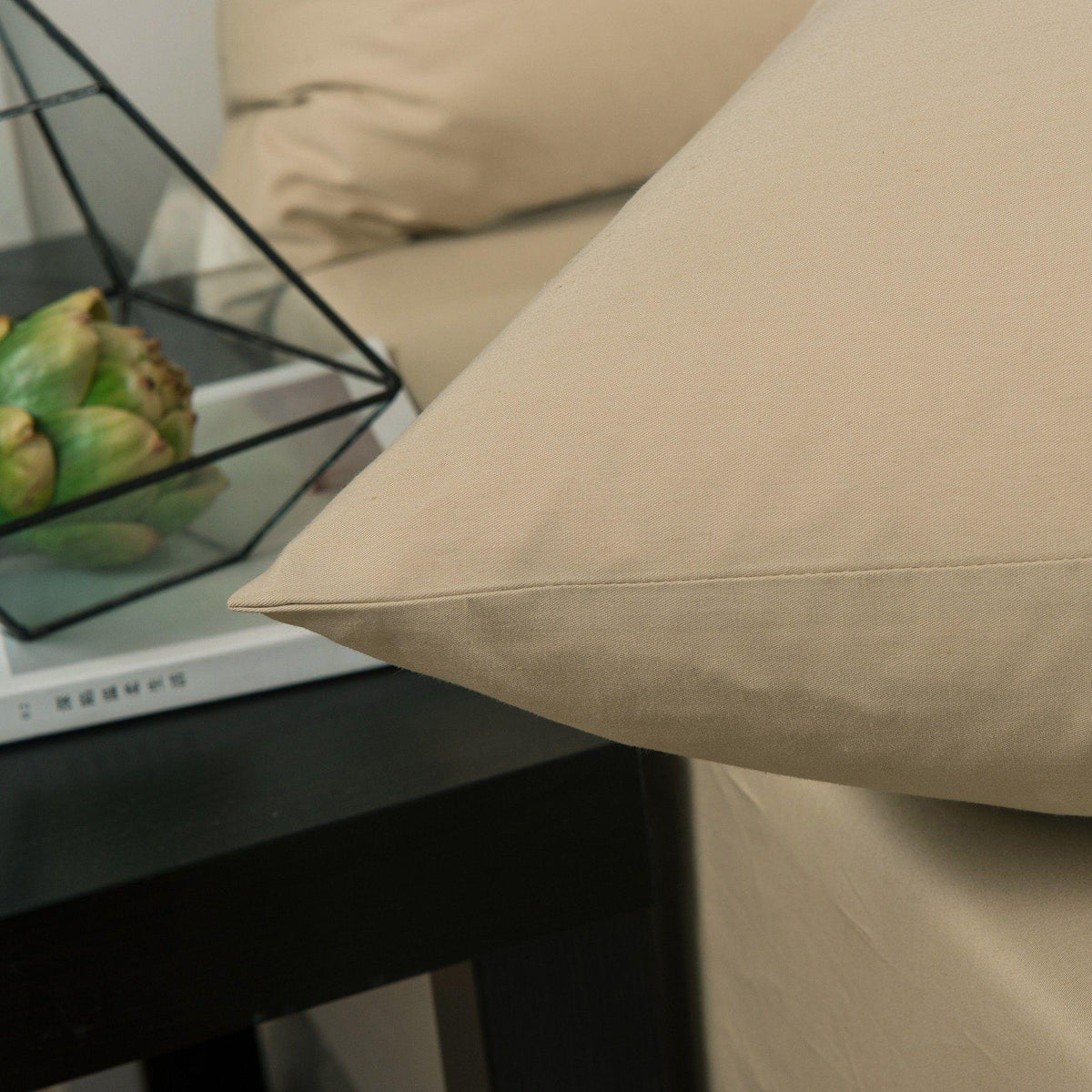 DaDa Bedding Luxury Soft Cotton Beige Fitted Bed Sheet & Pillow Cases Set (JHW-546-Fitted) - Fabs things