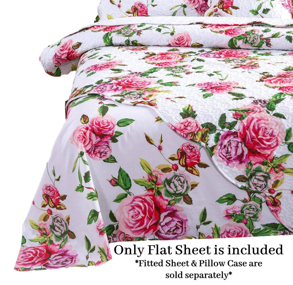 DaDa Bedding Pink Romantic Roses Floral Sheet Set - Fabs things