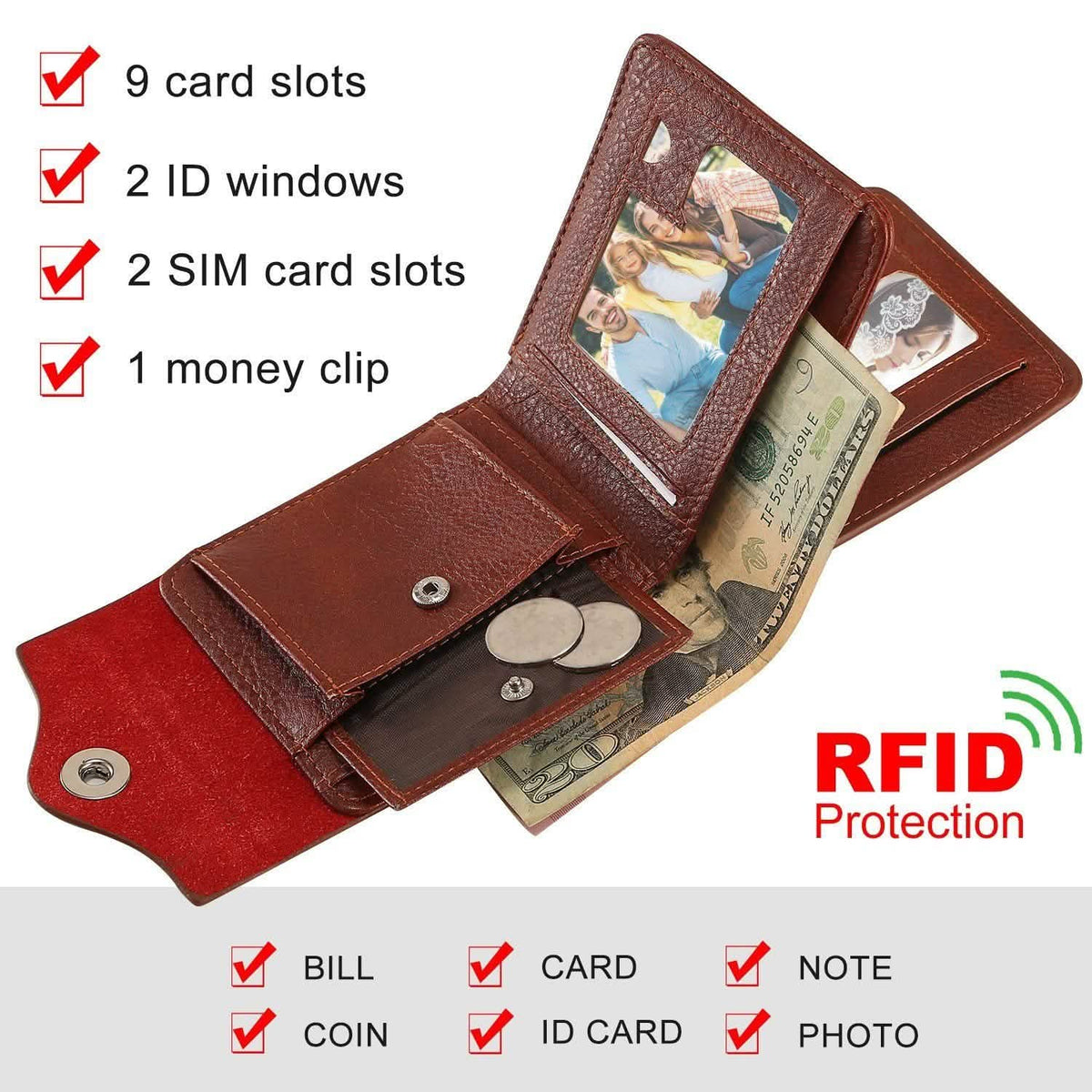 Men's Wallet PU Leather BiFold RFID Blocking Card Holder - Fabs things