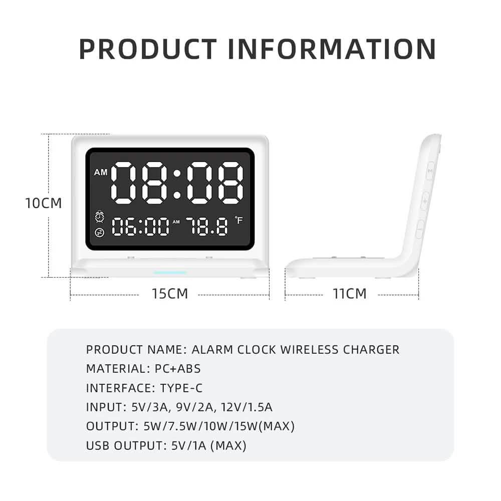 Digital Mirror Clock Wireless Charging Alarm Clock - Fabs things