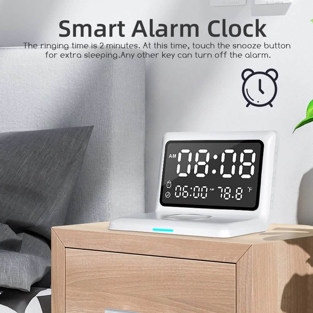 Digital Mirror Clock Wireless Charging Alarm Clock - Fabs things