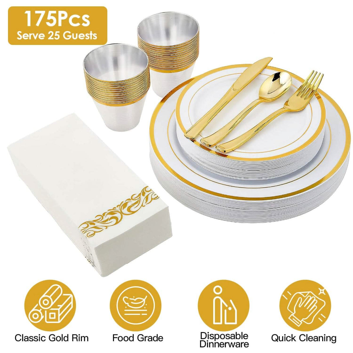 175-Pieces: Disposable Gold Dinnerware Set - Fabs things