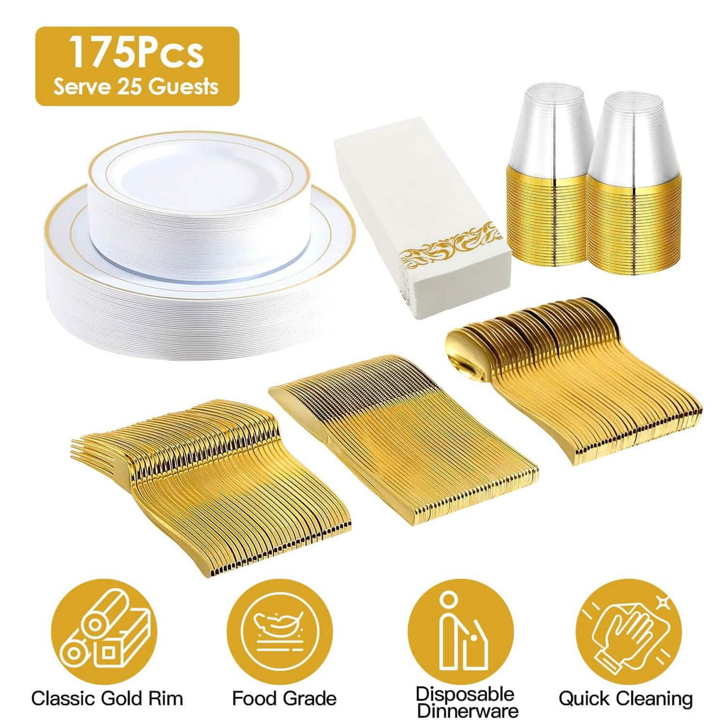175-Pieces: Disposable Gold Dinnerware Set - Fabs things