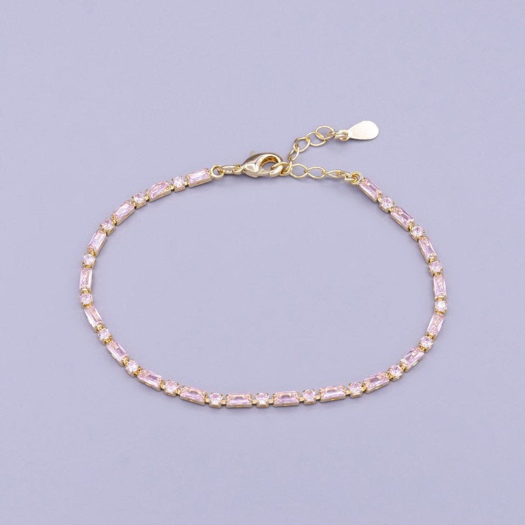 Dainty Gold Filled Tennis Bracelet Emerald Green Mix Baguette Round Clear Pink Green Cubic Zirconia Link Tennis Bracelet Minimalist Jewelry | WA-1824 - WA-1829 Clearance Pricing