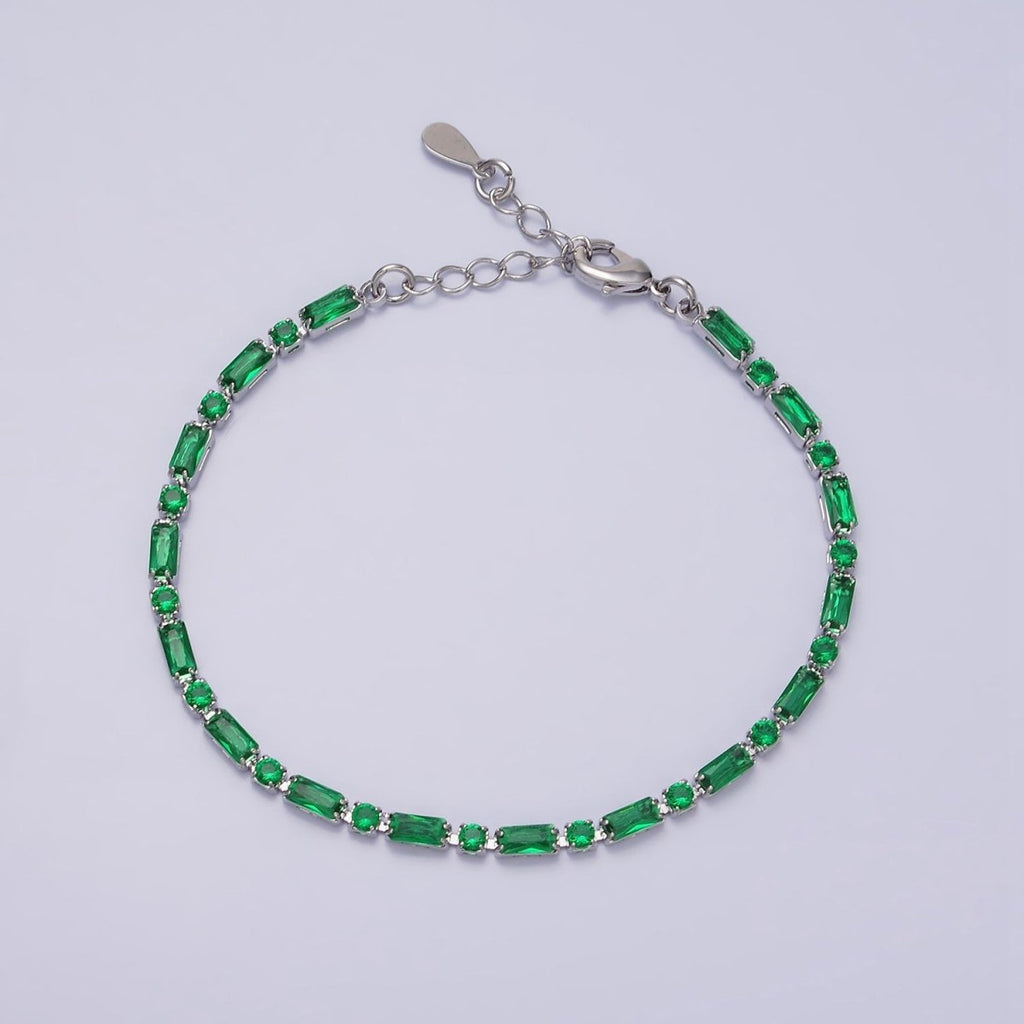 Dainty Gold Filled Tennis Bracelet Emerald Green Mix Baguette Round Clear Pink Green Cubic Zirconia Link Tennis Bracelet Minimalist Jewelry | WA-1824 - WA-1829 Clearance Pricing
