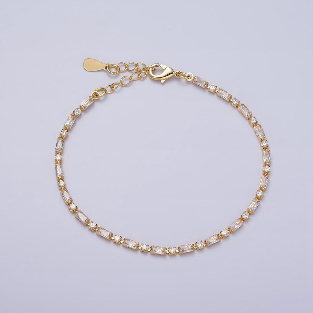 Dainty Gold Filled Tennis Bracelet Emerald Green Mix Baguette Round Clear Pink Green Cubic Zirconia Link Tennis Bracelet Minimalist Jewelry | WA-1824 - WA-1829 Clearance Pricing