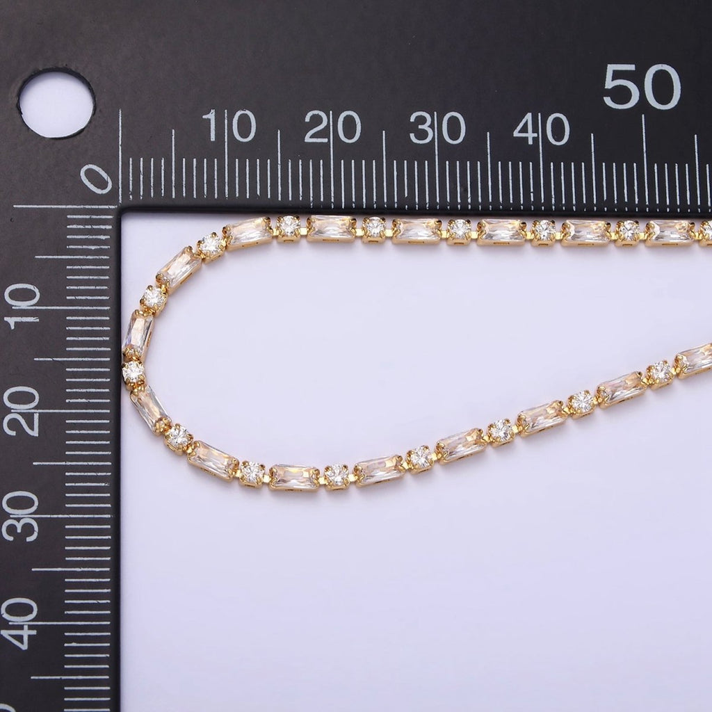Dainty Gold Filled Tennis Bracelet Emerald Green Mix Baguette Round Clear Pink Green Cubic Zirconia Link Tennis Bracelet Minimalist Jewelry | WA-1824 - WA-1829 Clearance Pricing