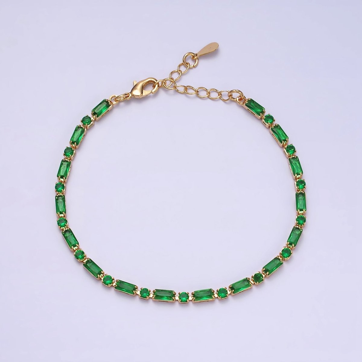 Dainty Gold Filled Tennis Bracelet Emerald Green Mix Baguette Round Clear Pink Green Cubic Zirconia Link Tennis Bracelet Minimalist Jewelry | WA-1824 - WA-1829 Clearance Pricing - Fabs things