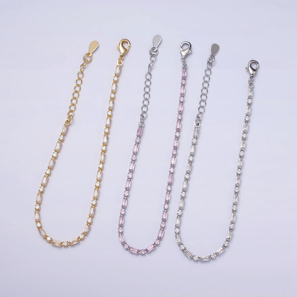 Dainty Gold Filled Tennis Bracelet Emerald Green Mix Baguette Round Clear Pink Green Cubic Zirconia Link Tennis Bracelet Minimalist Jewelry | WA-1824 - WA-1829 Clearance Pricing