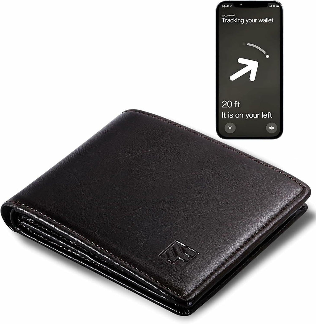 FLETUTE Full-Grain Leather Slim Airtag Wallet Mens Luxury Blue - Fabs things