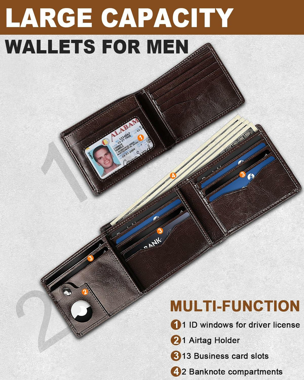 FLETUTE Full-Grain Leather Slim Airtag Wallet Mens Luxury Blue - Fabs things