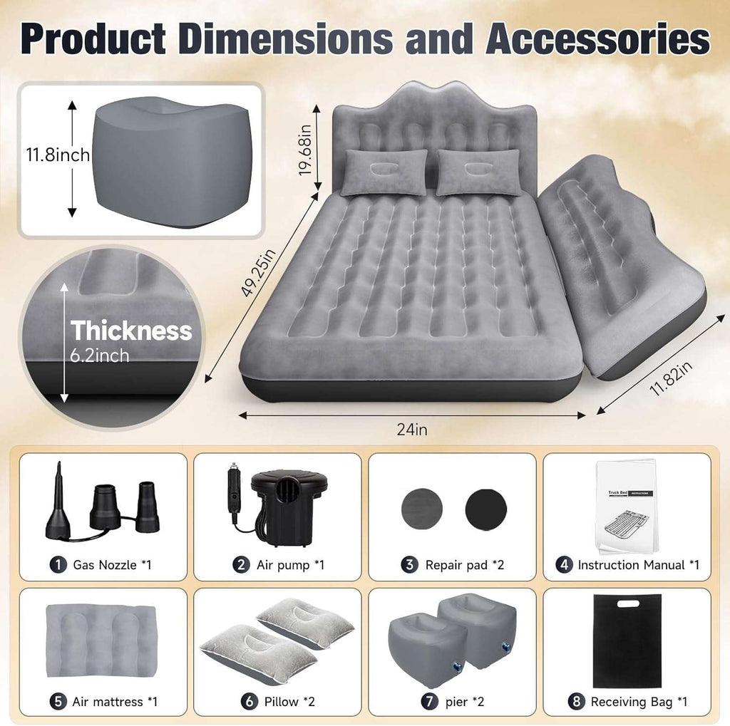 Thicken Backseat SUV/Car/Truck Air Mattress Air Bed Inflatable SUV Truck Mattress -24'' Width/Grey - Fabs things