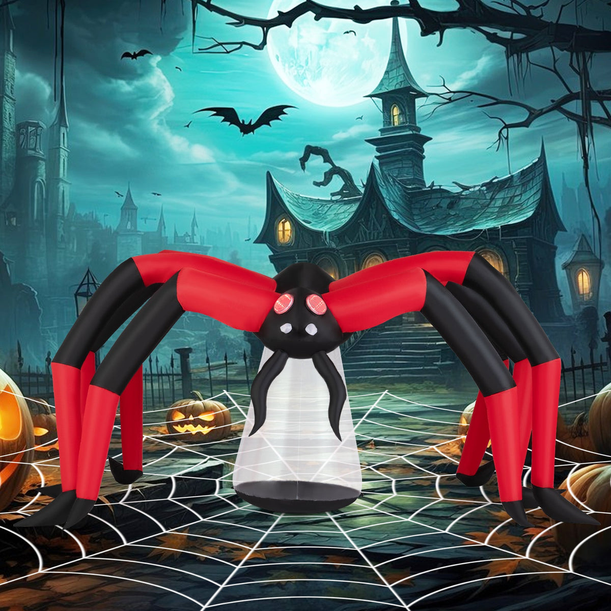 Halloween Inflatable Spider Blow Up Yard Scary Spider with Red Tunnel Light Eyes - Fabs things
