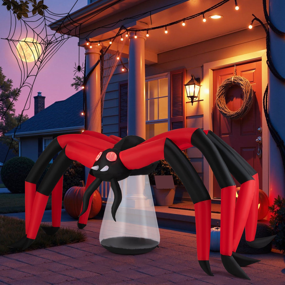 Halloween Inflatable Spider Blow Up Yard Scary Spider with Red Tunnel Light Eyes - Fabs things