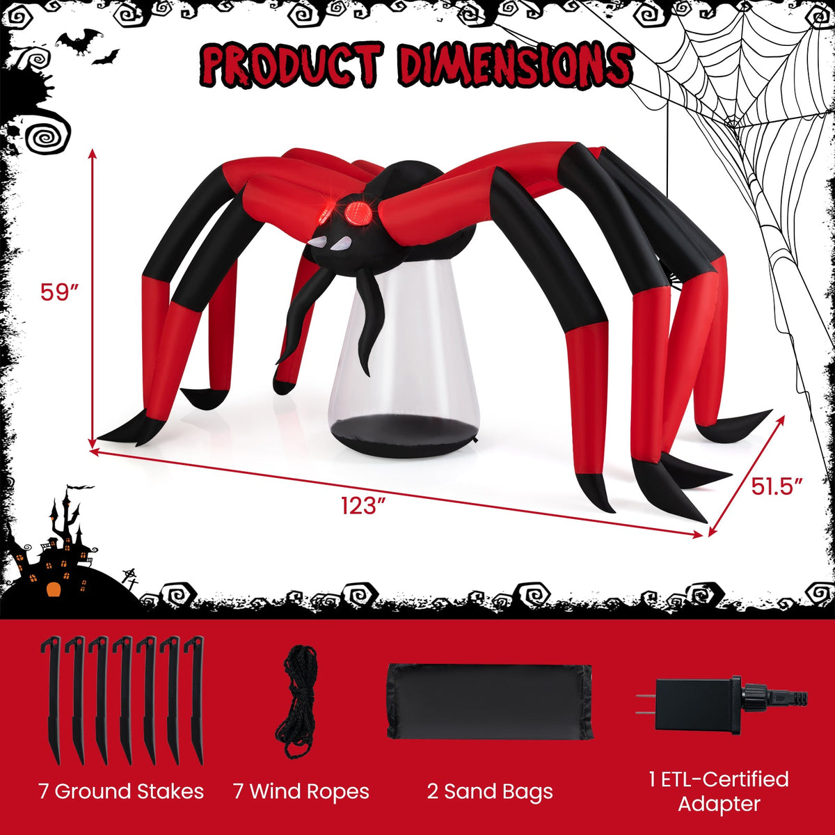 Halloween Inflatable Spider Blow Up Yard Scary Spider with Red Tunnel Light Eyes - Fabs things