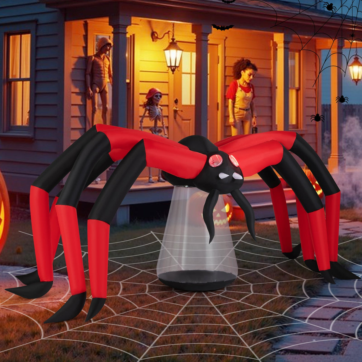 Halloween Inflatable Spider Blow Up Yard Scary Spider with Red Tunnel Light Eyes - Fabs things