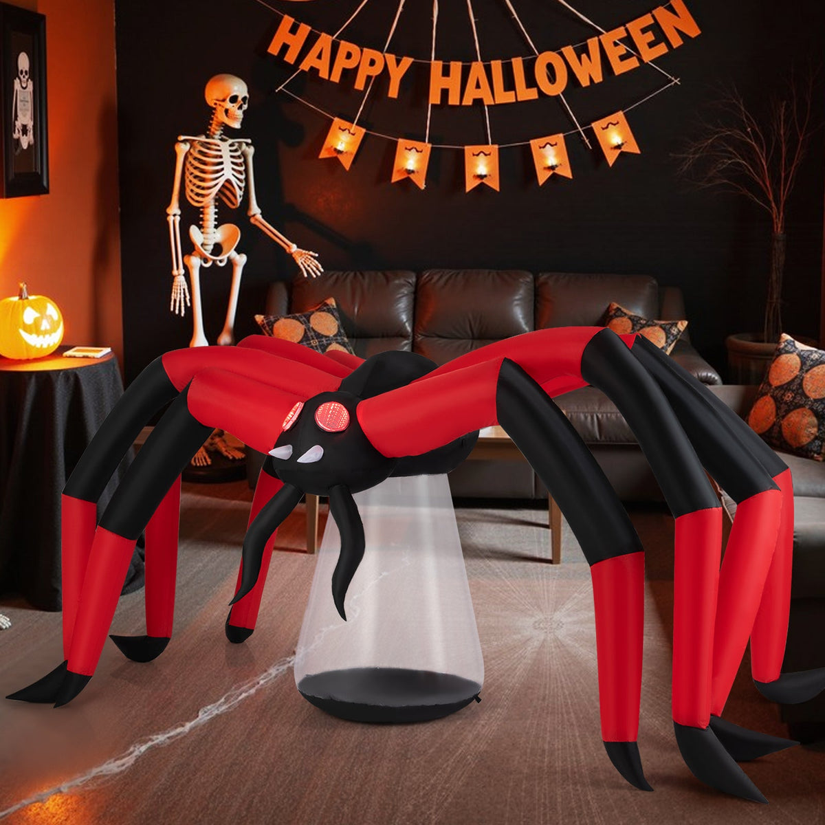 Halloween Inflatable Spider Blow Up Yard Scary Spider with Red Tunnel Light Eyes - Fabs things