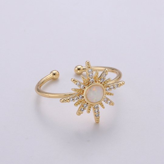 Opal sun ring, Dainty sunshine ring, Thin Gold Ring, October Birthstone, Delicate celestial Jewelry, Solar Polaris R-200 - Fabs things