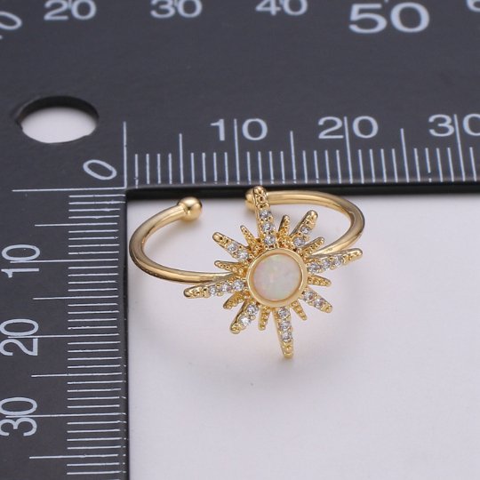 Opal sun ring, Dainty sunshine ring, Thin Gold Ring, October Birthstone, Delicate celestial Jewelry, Solar Polaris R-200 - Fabs things