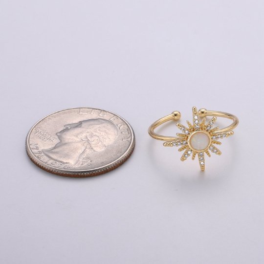 Opal sun ring, Dainty sunshine ring, Thin Gold Ring, October Birthstone, Delicate celestial Jewelry, Solar Polaris R-200 - Fabs things