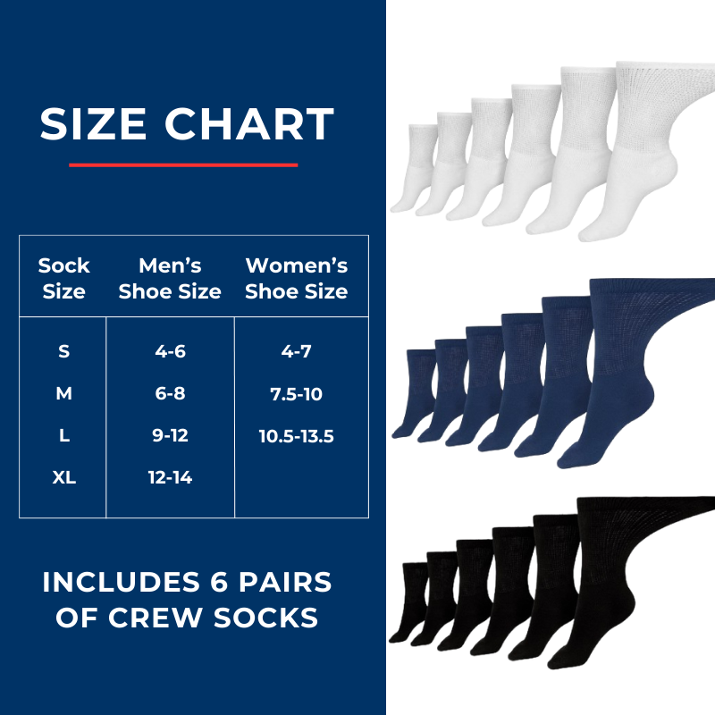 Men's Cotton Diabetic Crew Socks (6 Pair) - Fabs things