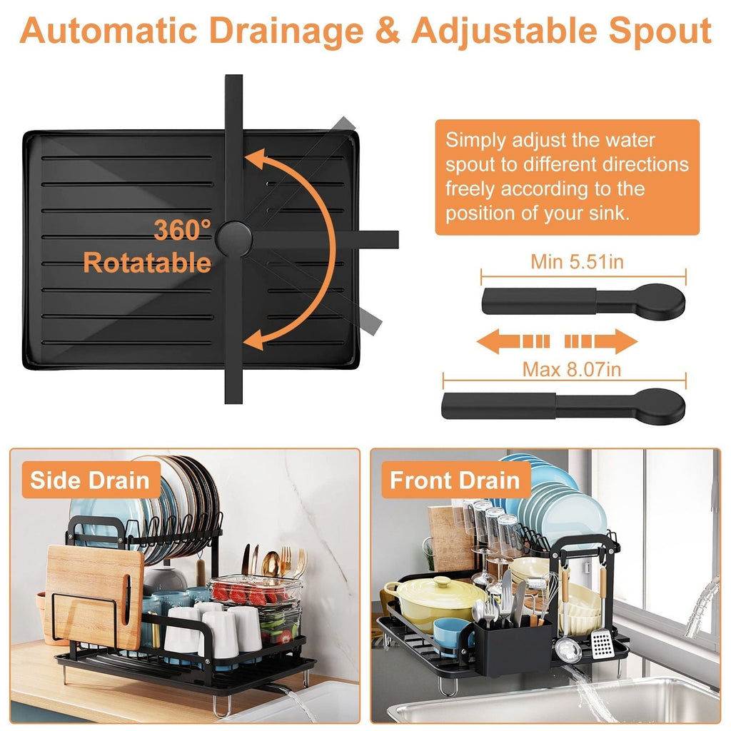 2-Tier Dish Drying Rack for Kitchen Counter Space Saving Rustproof Dish Rack with Drainboard Detachable Kitchen Drainer Organizer Set - Fabs things