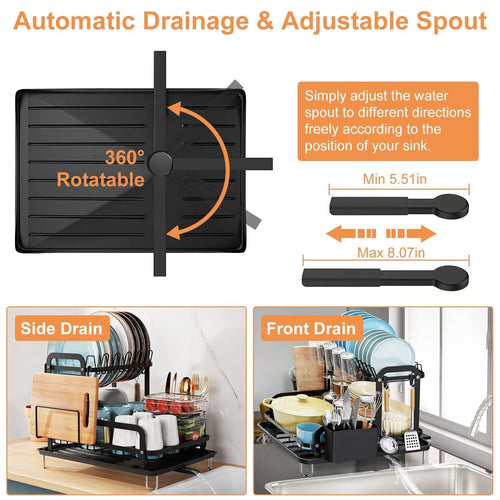 2-Tier Dish Drying Rack for Kitchen Counter Space Saving Rustproof Dish Rack with Drainboard Detachable Kitchen Drainer Organizer Set - Fabs things