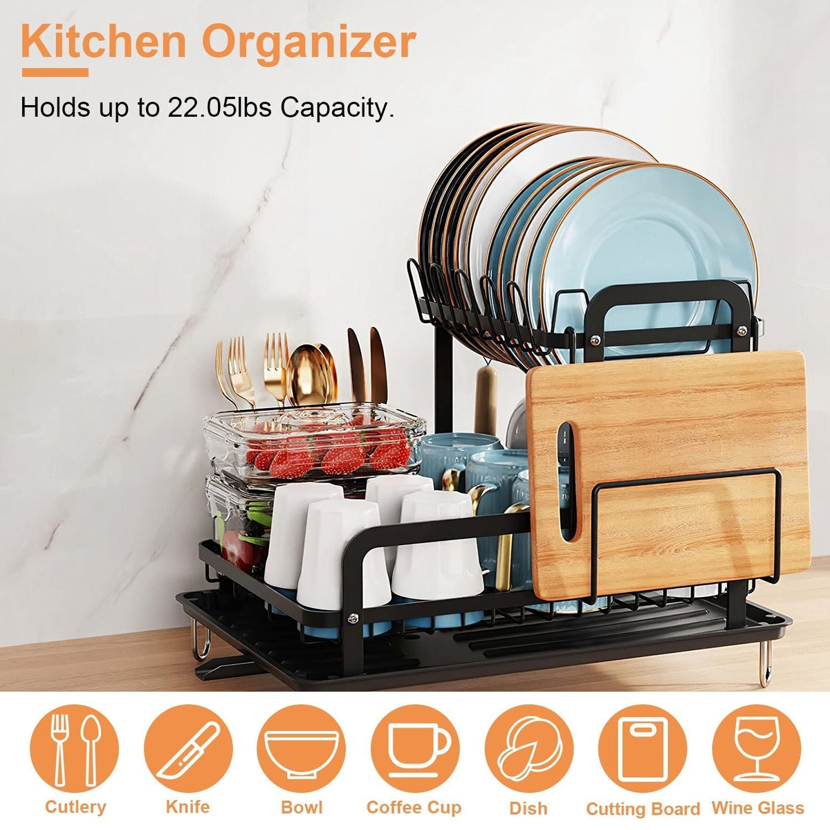 2-Tier Dish Drying Rack for Kitchen Counter Space Saving Rustproof Dish Rack with Drainboard Detachable Kitchen Drainer Organizer Set - Fabs things
