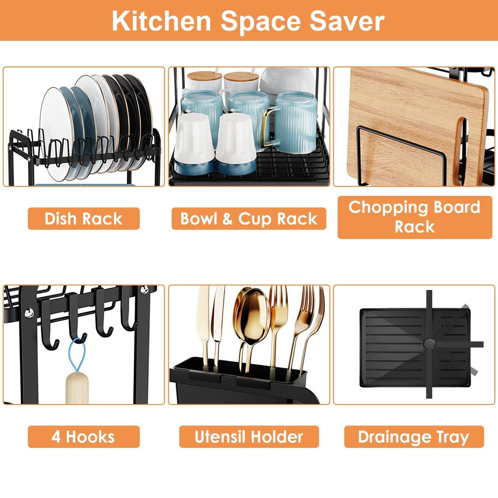 2-Tier Dish Drying Rack for Kitchen Counter Space Saving Rustproof Dish Rack with Drainboard Detachable Kitchen Drainer Organizer Set - Fabs things