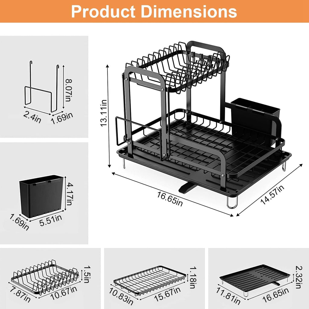 2-Tier Dish Drying Rack for Kitchen Counter Space Saving Rustproof Dish Rack with Drainboard Detachable Kitchen Drainer Organizer Set - Fabs things