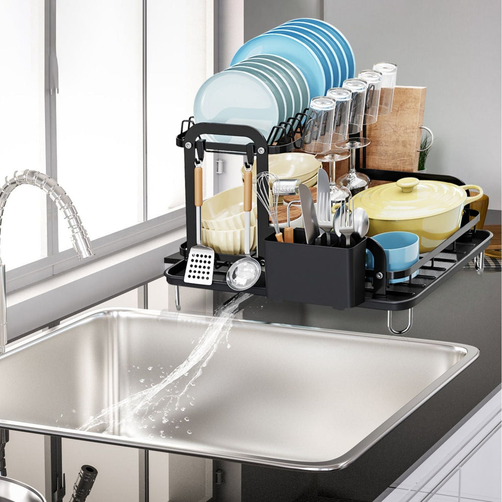 2-Tier Dish Drying Rack for Kitchen Counter Space Saving Rustproof Dish Rack with Drainboard Detachable Kitchen Drainer Organizer Set - Fabs things