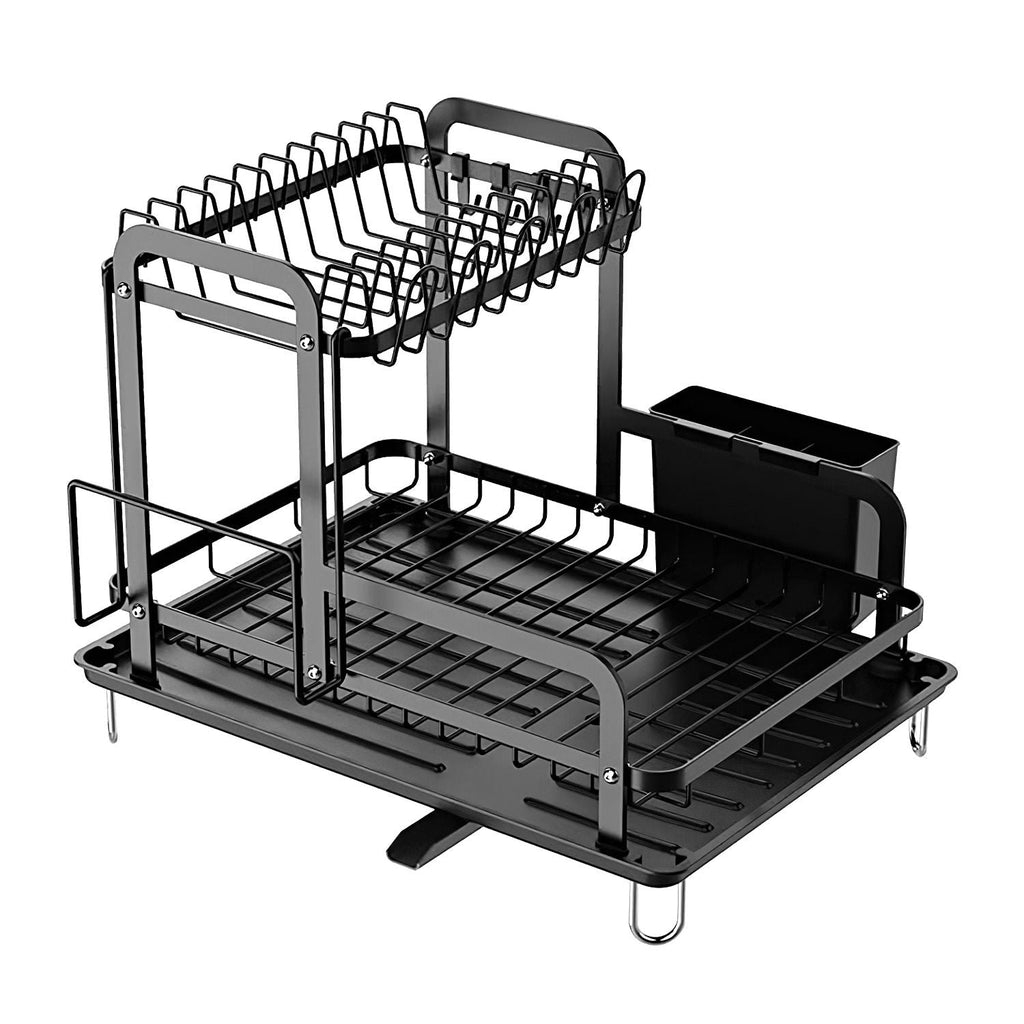 2-Tier Dish Drying Rack for Kitchen Counter Space Saving Rustproof Dish Rack with Drainboard Detachable Kitchen Drainer Organizer Set - Fabs things